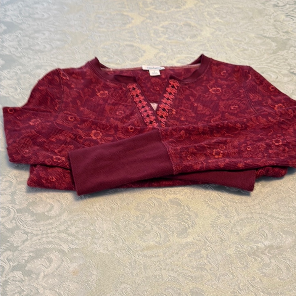 Sundance Red Long Sleeve Tee with Intricate Design - Picture 2 of 3